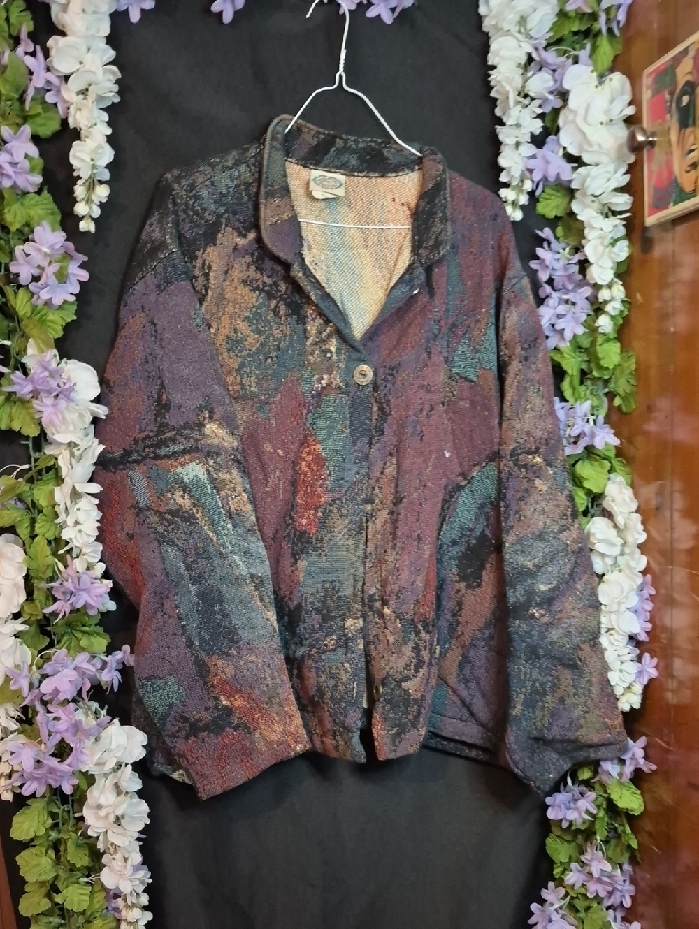 Abstract Textured Button-Front Women's Blazer - Multicolor